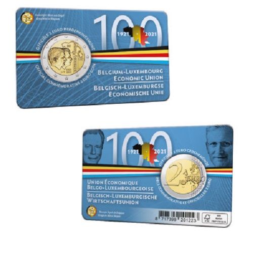 Coincard 2€ Euros Commémorative Belgique 2021 Union Economique Version FR