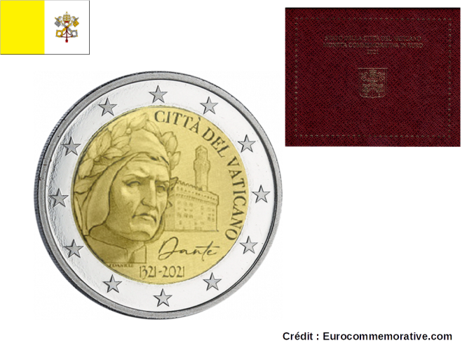 Coincard BU 2€ Euros Commémorative Vatican 2021 Dante Alighieri