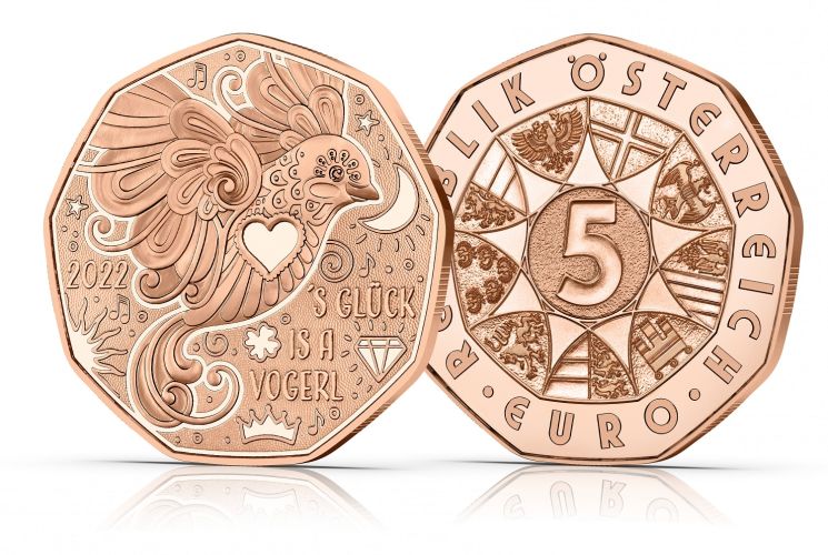 5€ Euros Cuivre Autriche 2022 Nouvel An Oiseau / Happiness is a Bid