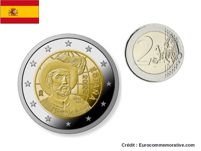 2€ Euros Commémorative Espagne 2022 Circumnavigation de la Terre