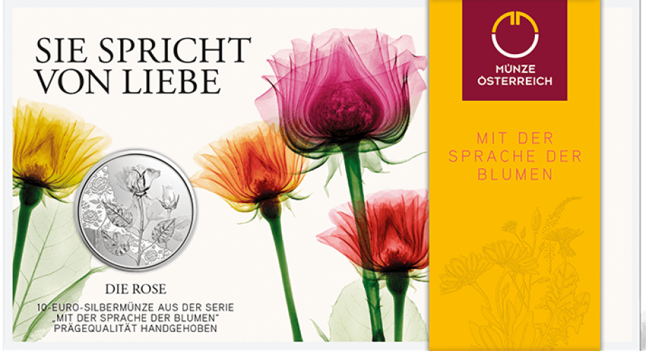 Coincard 10€ Euros Autriche 2021 Argent 925 Langage des Fleurs Roses
