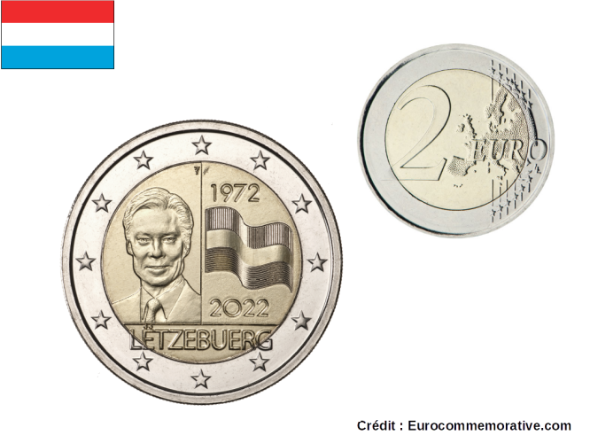 2€ Euros Commémorative Luxembourg 2022 Drapeau Luxembourg