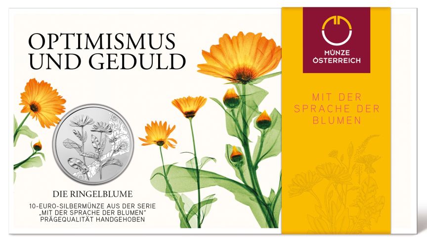 Coincard 10€ Euros Autriche 2022 Argent 925 Langage des Fleurs Soucis / Marigold
