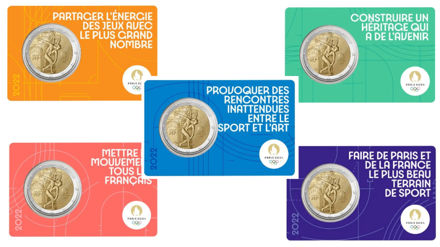 Lot 5 x 2 Euros Commémorative Paris 2024 Année 2