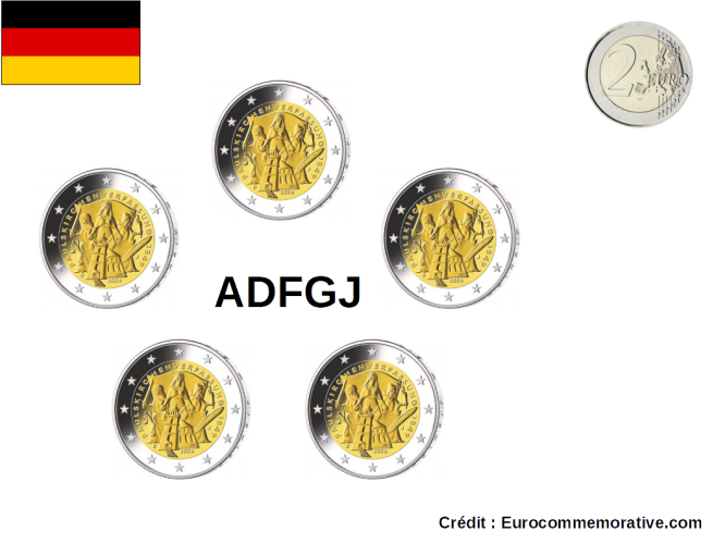 5 x 2€ Euros Commémorative Allemagne 2024 Paulskirchenverfassung