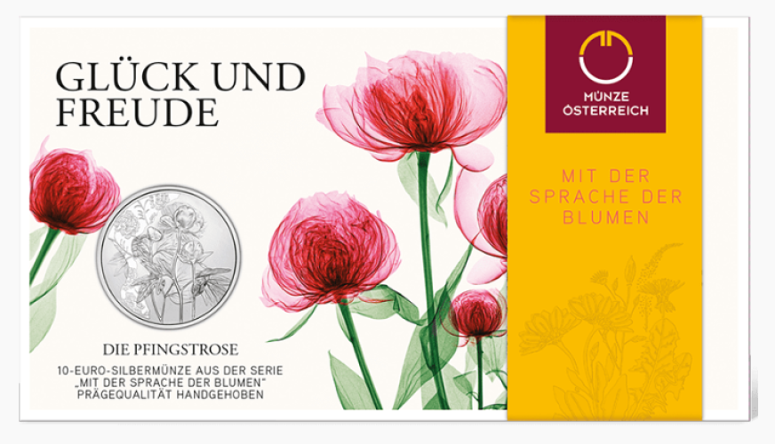Coincard 10€ Euros Autriche 2024 Argent 925 Fleurs ''Pivoine / Peonia''