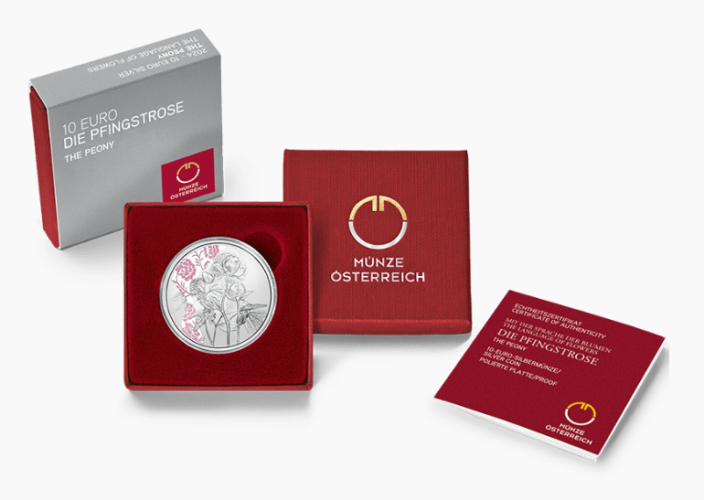 Coffret 10€ Euros Autriche 2024 Argent 925 Fleurs ''Pivoine / Peonia COLORISEE''
