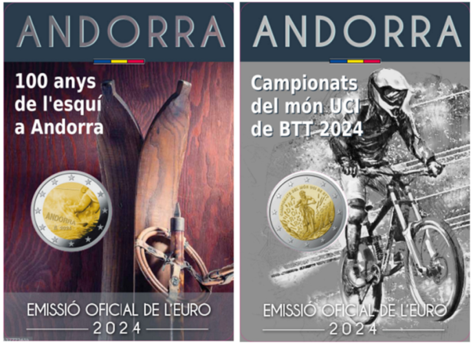 Lot 2 x 2€ Euros Commémorative Andorre 2024 VTT + SKI