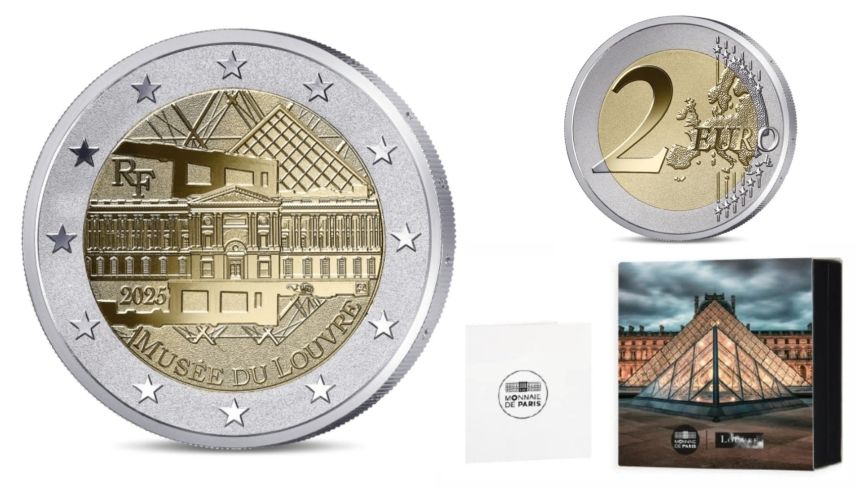 Coffret 2€ Commémorative France 2025 ''Louvre'' BE Proof Poli Inversé