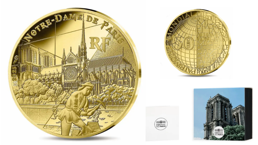 Coffret 50€ Euros Or Gold 999/1000 France Unesco 2025 : Notre Dame de Paris