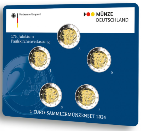 Blister BU 5 x 2€ Euros Commémorative Allemagne 2024 2€ Paulskirchenverfassung