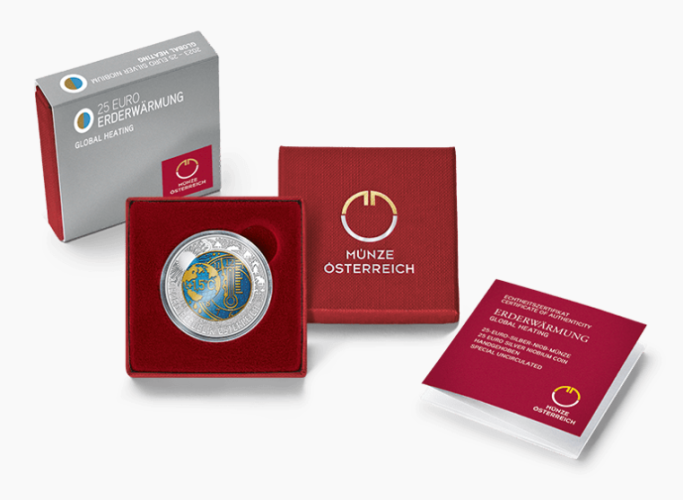 Coffret 25€ Euros Autriche Argent 900 Niobium 2023 ''Global Heating''