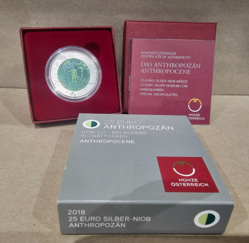 Coffret 25€ Euros Autriche Argent 900 Niobium 2018 ''Anthropocene''
