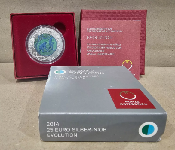 Coffret 25€ Euros Autriche Argent 900 Niobium 2014 ''Evolution''