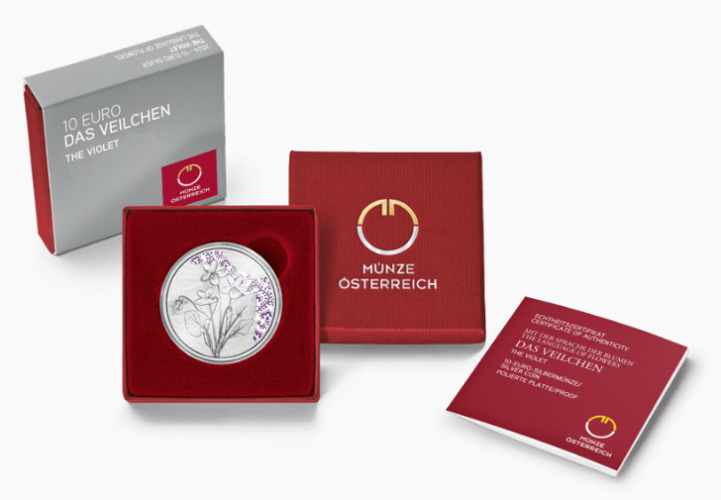 Coffret 10€ Euros Autriche 2024 Argent 925 Fleurs ''Violette COLORISEE''
