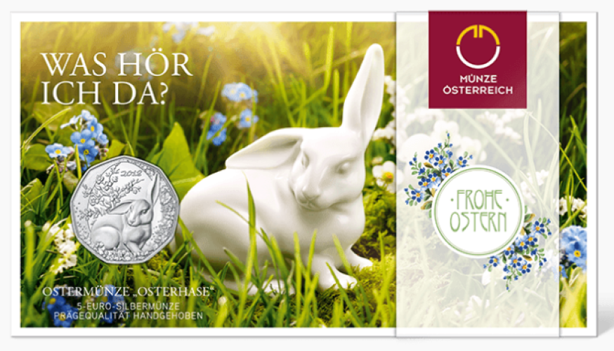 Coincard 5€ Euros Argent 925 Autriche 2018 Lapin Blanc Paques