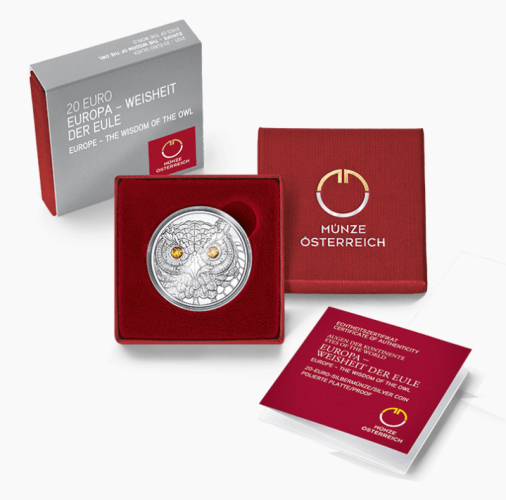 Coffret 20€ Euros Argent 925 Autriche Chouette Owl Swarovski 2021