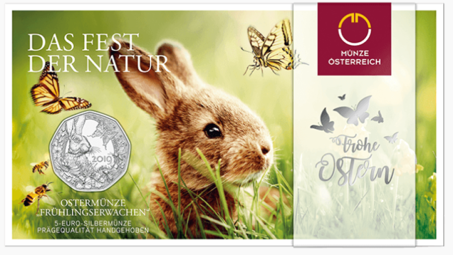 Coincard 5€ Euros Argent 925 Autriche 2019 Lapin Paques