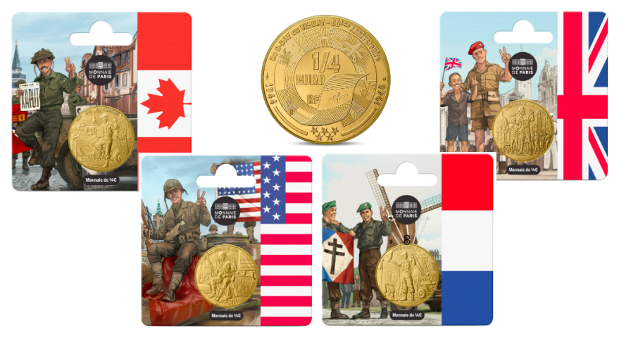 Lot 4 x 1/4 Quarter Euros France Monnaie de Paris 2025 Soldat 8 Mai 1945
