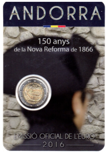 Coincard BU 2€ Euros Commémorative Andorre 2016 Réforme 1866