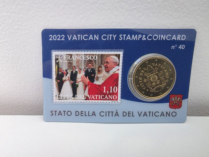 Coincard 0.50€ Centimes Euros Vatican 2022 n°40 Bleue avec Timbre
