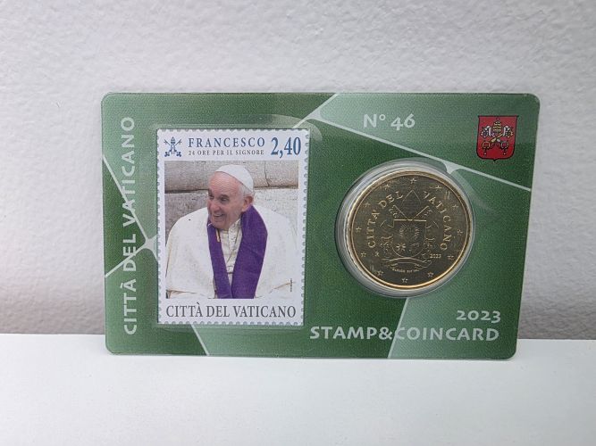 Coincard 0.50€ Centimes Euros Vatican 2023 n°46 Verte avec Timbre