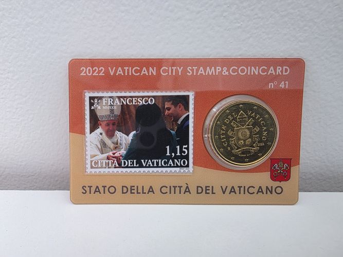 Coincard 0.50€ Centimes Euros Vatican 2022 n°41 Orange avec Timbre
