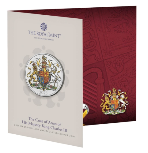 Coincard 5 Pounds 2025 Royaume Uni Coat Arms King Charles III COLORISEE
