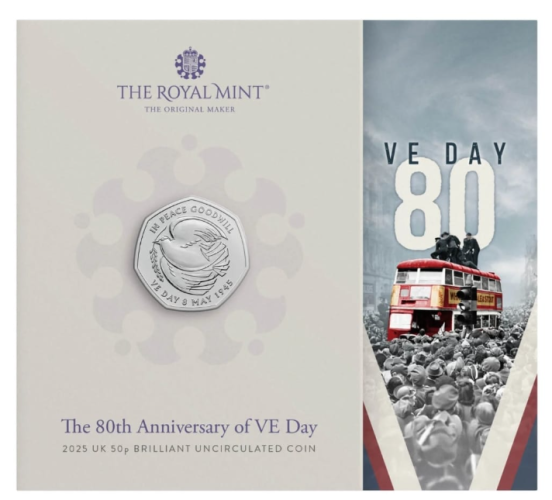 PREVENTE Coincard 0,5 Pound BU 2025 Royaume Uni 80 Years VE DAY