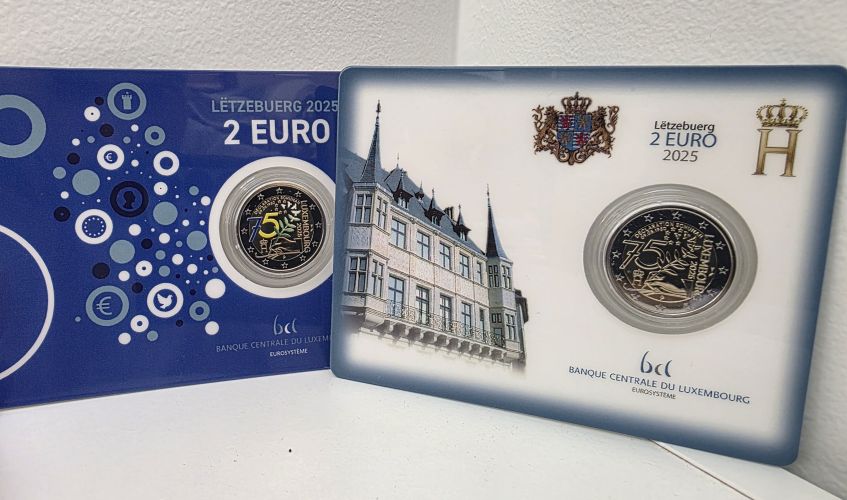 Lot 2 x 2€ Euros Commémorative Luxembourg 2025 Schuman BU Classic + Color