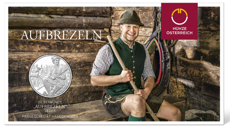 Coincard 10€ Euros Argent Autriche 925 - 2025 "Aufdirndln – Lether"