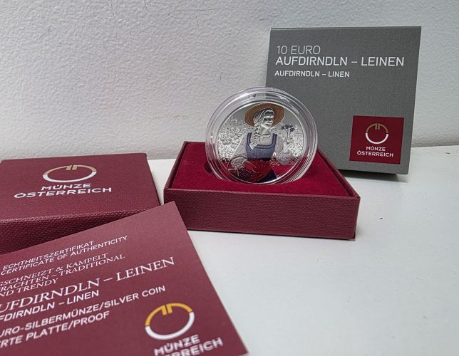 Coffret 10€ Euros Argent Autriche 925/1000 Couleur 2025 "Aufdirndln – Linen"
