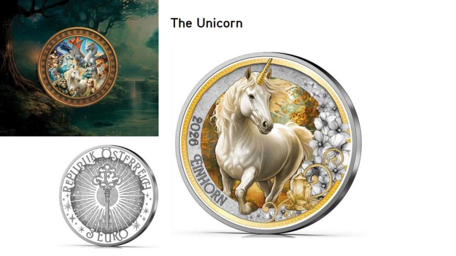 3€ Euros Commemorative Autriche 2026 Mythical Creature ''Unicorn''