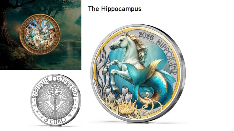 3€ Euros Commemorative Autriche 2026 Mythical Creature ''Hippocampus''