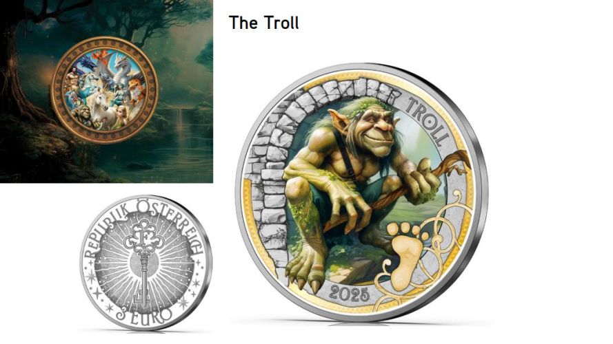 3€ Euros Commemorative Autriche 2025 Mythical Creature ''Troll''