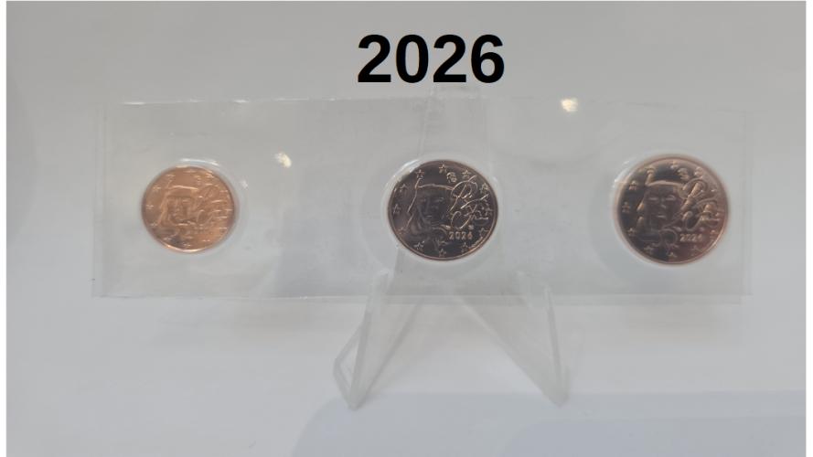 Triptique 1, 2 et 5 cents Euros France Marianne 2026 : Qualité BU