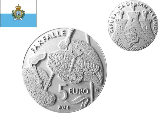 5€ Euros Commémorative Saint-Marin 2024 Argent 925/1000 Papillon 1/2 Oz