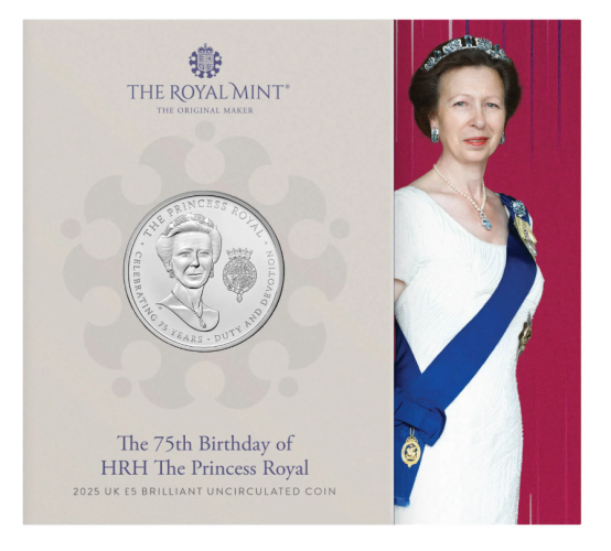 Coincard 5 Pounds BU 2025 Royaume Uni - 75Th Birthday Royal Princess