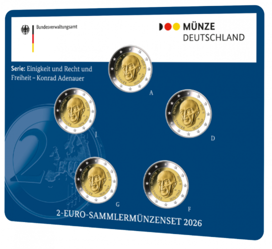 Coincard BU 5 x 2€ Euros Commémorative Allemagne 2026 Adenauer