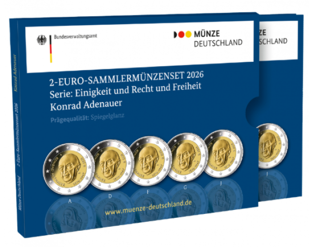 Coincard BE Proof 5 x 2€ Euros Commémorative Allemagne 2026 Adenauer