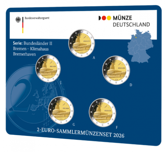 PREVENTE Coincard BU 5 x 2€ Euros Commémorative Allemagne 2026 Bremen