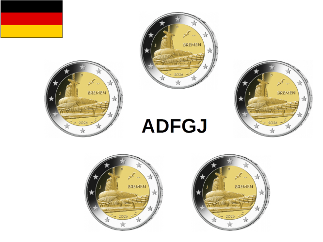 PREVENTE 5 x 2€ Euros Commémorative Allemagne 2026 Bremen