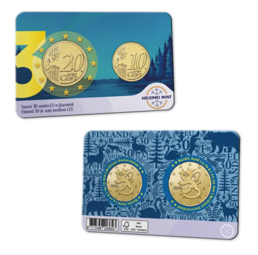 Coincard 0.30€ Euros Finlande 2025 - 30 Ans Membre Europe