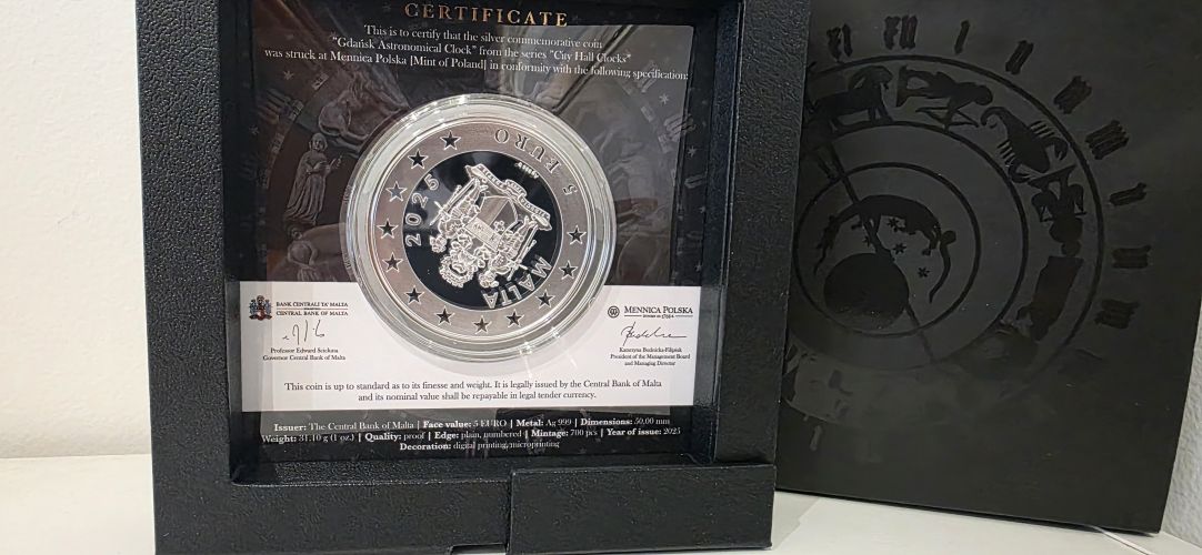 Coffret 5€ Euros Argent 900/1000 Malte 2025 - Gdansk Astronomical clock