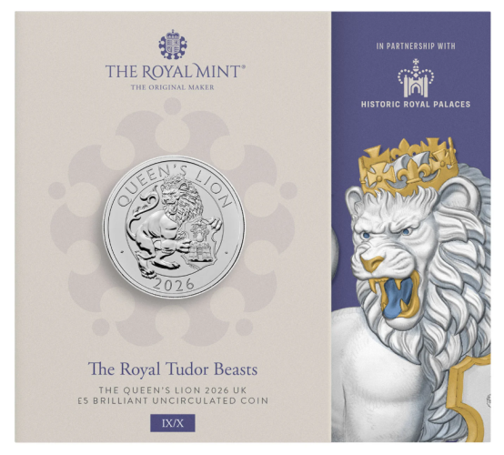 Coincard 5 Pounds BU Royaume-Uni 2026 Tudor Beast Queen's Lion