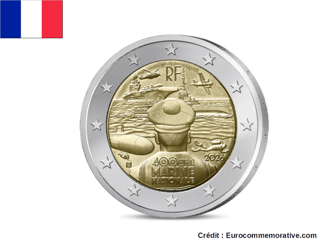 2€ Euros Commémorative France 2026 Marine Nationale