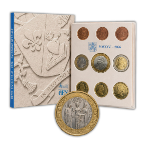 Coffret BU Euros Vatican 2026 - 8 pièces 1 centimes à 2 Euros + 5€ S. Francesco d'Assisi