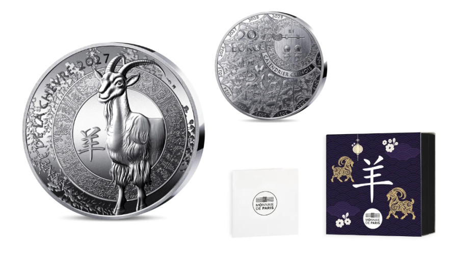 Coffret 20€ Euros Argent 999/1000 France 2027 Année de la Chèvre 1Oz