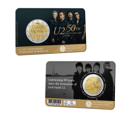 Coincard 2€ Euros BU Commémorative Irlande 2026 50Th U2