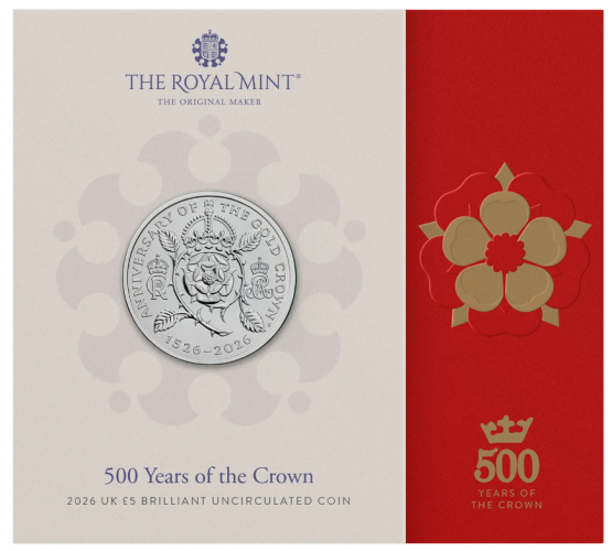 Coincard 5 Pound Royaume-UIni 2026 - 500 years Crown